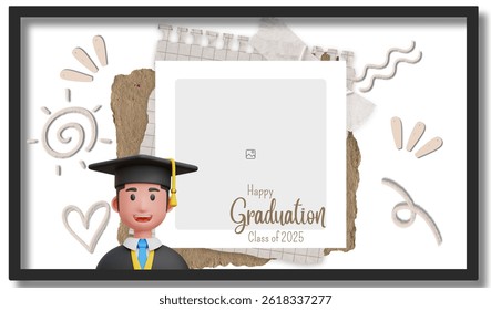 Graduation greeting vector template design. Photo grid design.