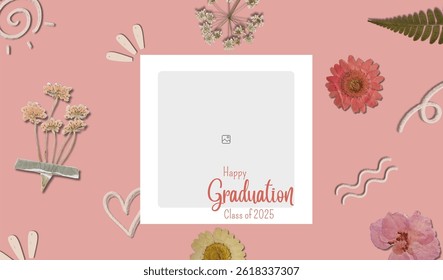 Graduation greeting vector template design. Photo grid design.