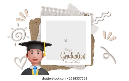 Graduation greeting vector template design. Photo grid design.