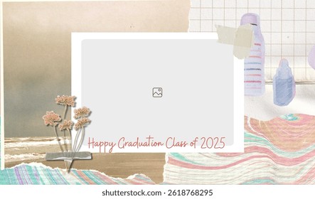 Graduation greeting vector template design. Photo grid design.