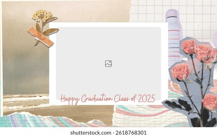 Graduation greeting vector template design. Photo grid design.