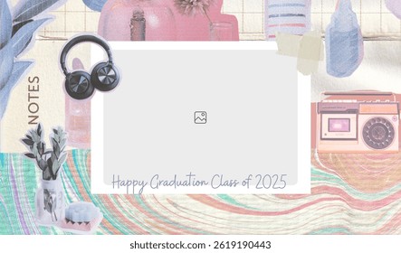 Graduation greeting vector template design. Photo grid design.