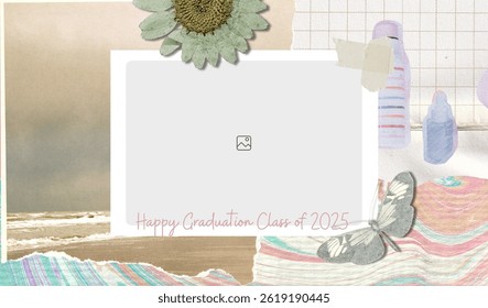 Graduation greeting vector template design. Photo grid design.