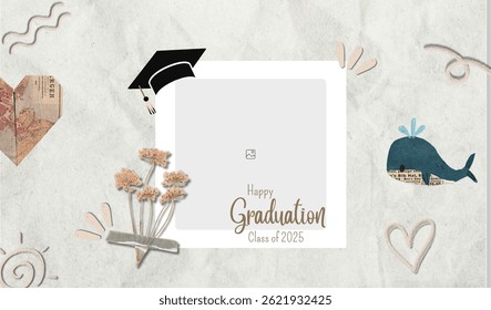 Graduation greeting vector template design. Photo grid design.