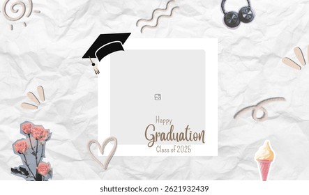 Graduation greeting vector template design. Photo grid design.