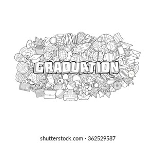 Graduation - Hand Lettering and Doodles Elements Sketch on Chalkboard Background. Vector illustration