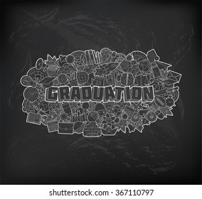 Graduation - Hand Lettering and Doodles Elements Sketch on Chalkboard Background. 
Vector illustration