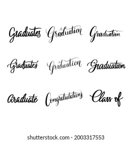 Graduation handwritten calligraphy set isolated on white background , illustration Vector EPS 10