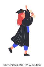 Graduation. happy graduated girl in academic cap and gown holding scroll. Professional education concept.