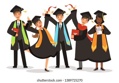 Graduation of happy international students vector illustration