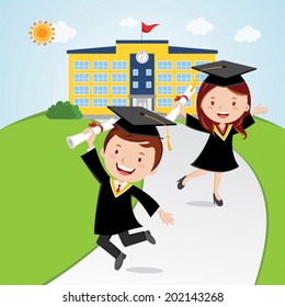 Graduation Happy Young Graduated Students Jumping Stock Vector (Royalty ...