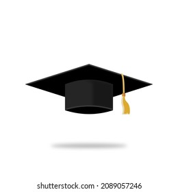 Graduation hat 3d style illustration. Floating graduation hat on white background.