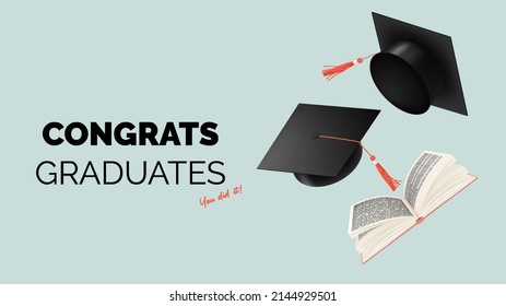 Graduation hat background for education and end of school poster or background concept with pastel color scheme vector illustration