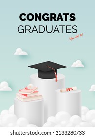 Graduation hat background for education poster or background concept with pastel color scheme vector illustration