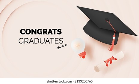 Graduation hat background for education poster or background concept with pastel color scheme vector illustration