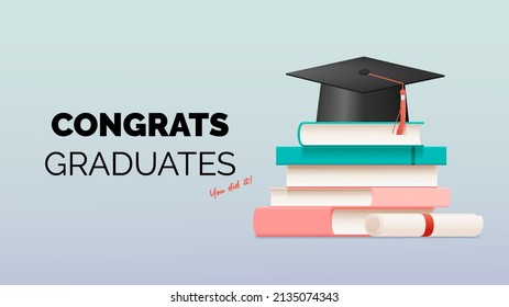 Graduation hat background for education poster or background concept with pastel color scheme vector illustration