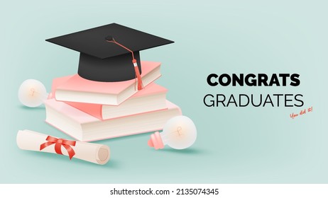Graduation hat background for education poster or background concept with pastel color scheme vector illustration