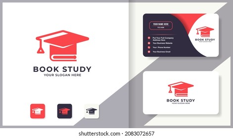 graduation hat book combination logo for education and study inspiration logo