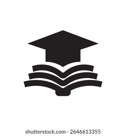 Graduation hat and book icon. Stack of books with a graduate cap, ideal for academic success concepts.