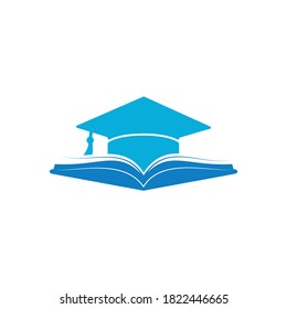 Plantilla de logotipo del vector de graduación y del libro. Concepto del logo educativo.