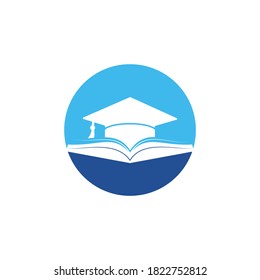 Graduation hat and book vector logo template. Education logo concept.