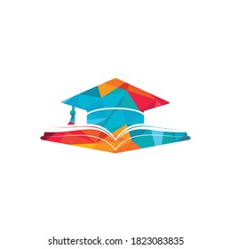 Graduation hat and book vector logo template. Education logo concept.
