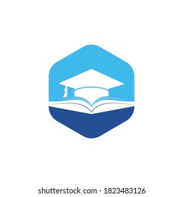 Graduation hat and book vector logo template. Education logo concept.