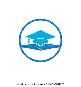 Plantilla de logotipo del vector de graduación y del libro. Concepto del logo educativo.