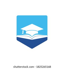 Graduation hat and book vector logo template. Education logo concept.