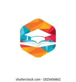 Plantilla de logotipo del vector de graduación y del libro. Concepto del logo educativo.