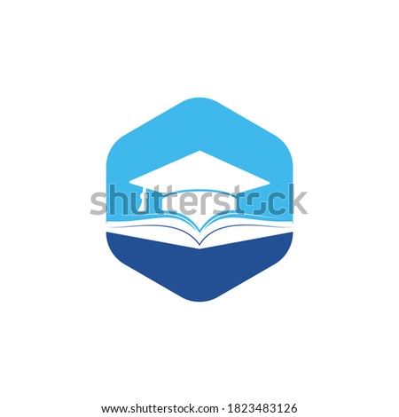 Graduation hat and book vector logo template. Education logo concept.