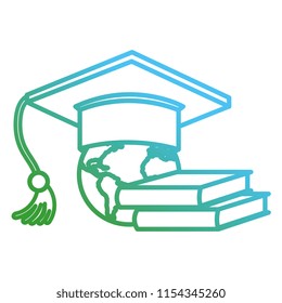 graduation hat with books and earth planet