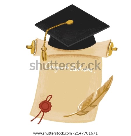 Graduation hat with books isolated on white background