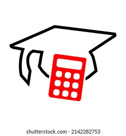 Graduation hat and calculator icon vector. Concept of save the cost of education or calculate the cost of education.