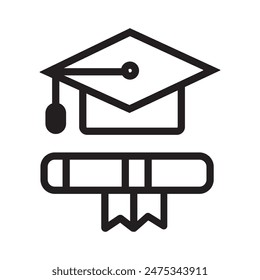 Graduation hat, cap and certificate line icon. Education and Learning thin line icons. School, university, textbook, editable learning education icons. Education line icon. Vector illustration 