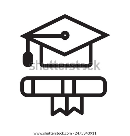Graduation hat, cap and certificate line icon. Education and Learning thin line icons. School, university, textbook, editable learning education icons. Education line icon. Vector illustration 