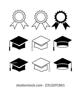 Graduation hat cap and certified medal icons set.illustration vector
