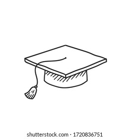 Graduation Hat Cap Doodle Sketch Hand Drawn Lines Style Illustration Icon. Education College Student Success Diploma Bachelor