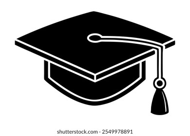 Graduation hat cap icon. Academic cap. Graduation student black cap and diploma. Vector Illustration. Black filled icon. Silhouette vector