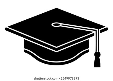 Graduation hat cap icon. Academic cap. Graduation student black cap and diploma. Vector Illustration. Black filled icon. Silhouette vector