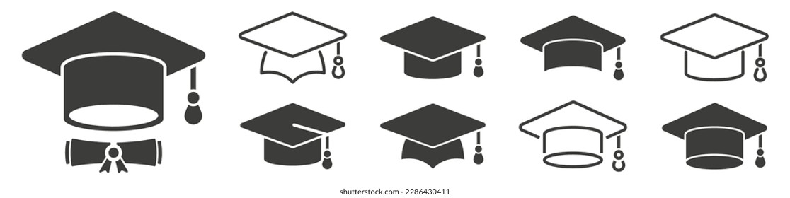 Graduation hat cap icons. Academic cap. Vector illustration.