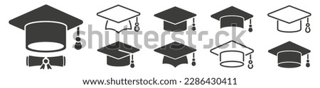 Graduation hat cap icons. Academic cap. Vector illustration.