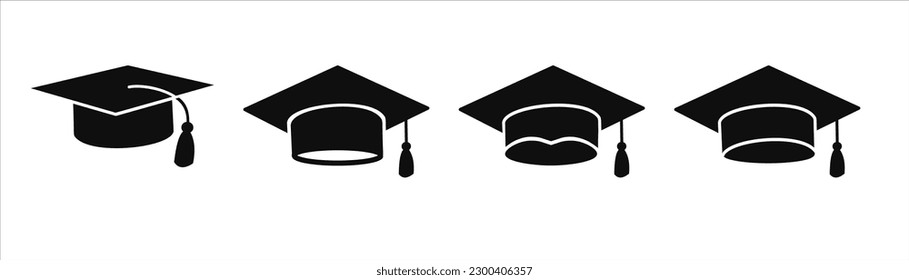Graduation hat cap icons set. Academic cap