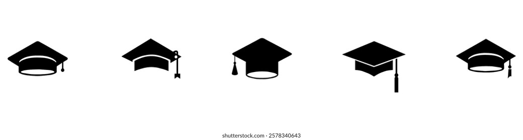 Graduation hat cap icons set. Academic cap. Graduation student black cap and diploma. Vector Illustration. Vector Graphic. EPS 10