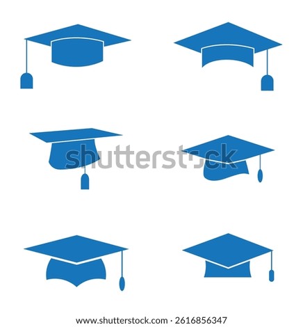 Graduation hat cap icons set. Academic cap. Graduation student black cap and diploma. Graduation cap icon set.