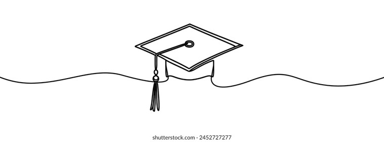 Gorra de graduación una línea continua.Arte de línea de gorra académica.Dibujo de sombrero de estudiante una línea.Arte de línea continua única de gorra de graduación.	