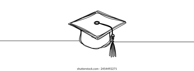 Graduation hat cap one continuous line.Academic cap line art.Student hat one line drawing.Single continuous line art of graduation cap.	
