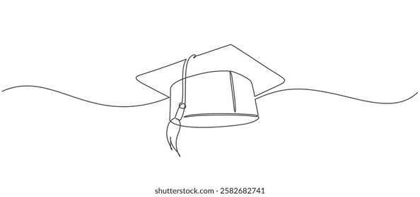 Graduation hat cap simple one line vector illustration, editable stroke vector eps