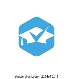 Graduation hat and check logo design. Education logo design and check mark logo.