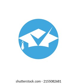 Graduation hat and check logo design. Education logo design and check mark logo.